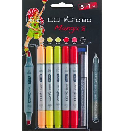 Copic Ciao 8 Manga Манга 5+1 набор маркеров и линер 0.3 мм