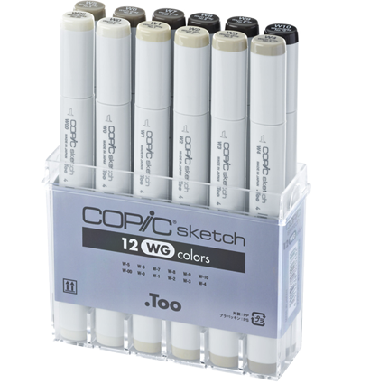 Copic Sketch 12 Warm Grey набор маркеров с кистью в кейсе, тепло-серые цвета