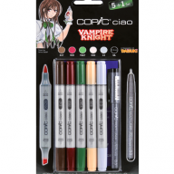 Copic Ciao Vampire Knight Рыцарь-вампир 5+1 набор маркеров и линер 0.3 мм - Набор маркеров Copic Ciao Hue Colors 5+1 с кистью для рисования (цветные маркеры + линер) Копик Чао купить в художественном магазине Copic.Club с доставкой по РФ и СНГ
