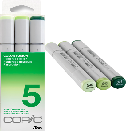 Copic Sketch 3 Color Fusion 5 набор зелёных маркеров