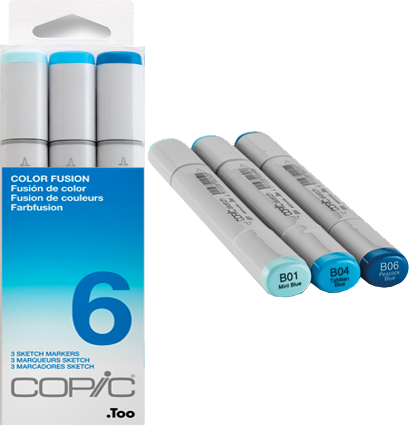 Copic Sketch 3 Color Fusion 6 набор голубых маркеров