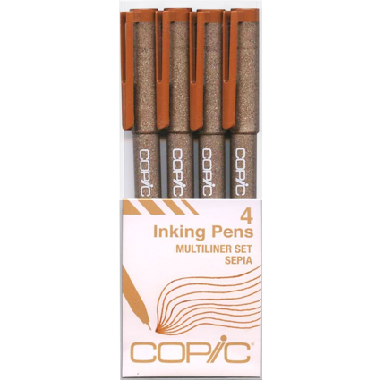 Набор капиллярных линеров Copic Multiliner 4 штуки сепия (перо 0.05 - 0.5 мм)